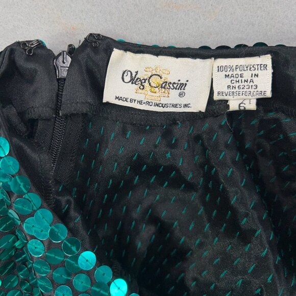 Oleg Cassini Dress Womens 6 Emerald Teal Jewel Sequin Sparkle Evening Party Glam - Picture 14 of 15